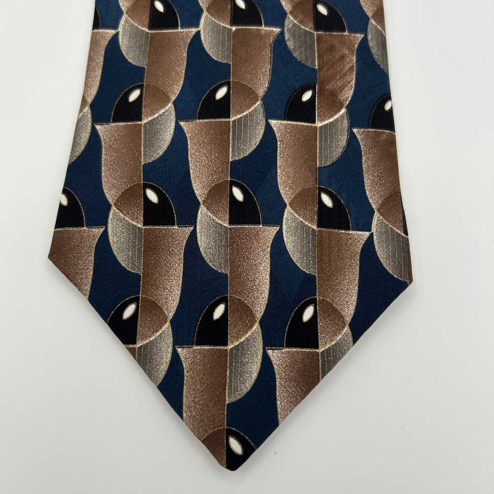 Gianfranco Ruffini Tie Mens OS Blue Bronze Italian Silk Abstract Vintage